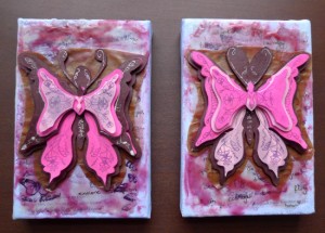 Butterfly collages by Maike's Marvels, mixed media and encaustic