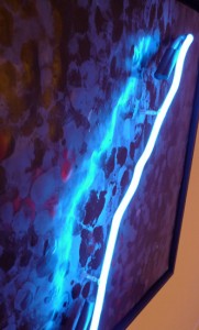Mapquest 4, encaustic neon on panel by Kathleen Waterloo
