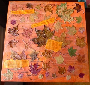 encaustic collage-Watching Leaves Turn, wall decor by Maike's Marvels