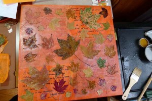 Watching Leaves Turn: maple leaf encaustic collage by Maike's Marvels