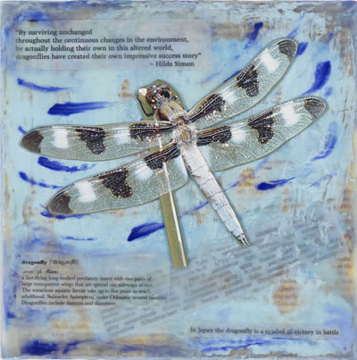 12-spotted Skimmer encaustic collage by Maike's Marvels
